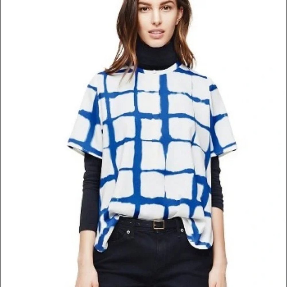 Adam Lippes for Target White and Blue Grid Button Down Shirt Size S